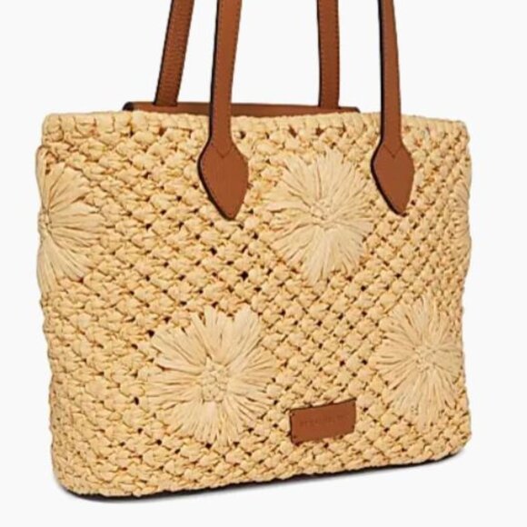 Strathberry Floral Raffia Basket Tote Straw Tan - Picture 4 of 15